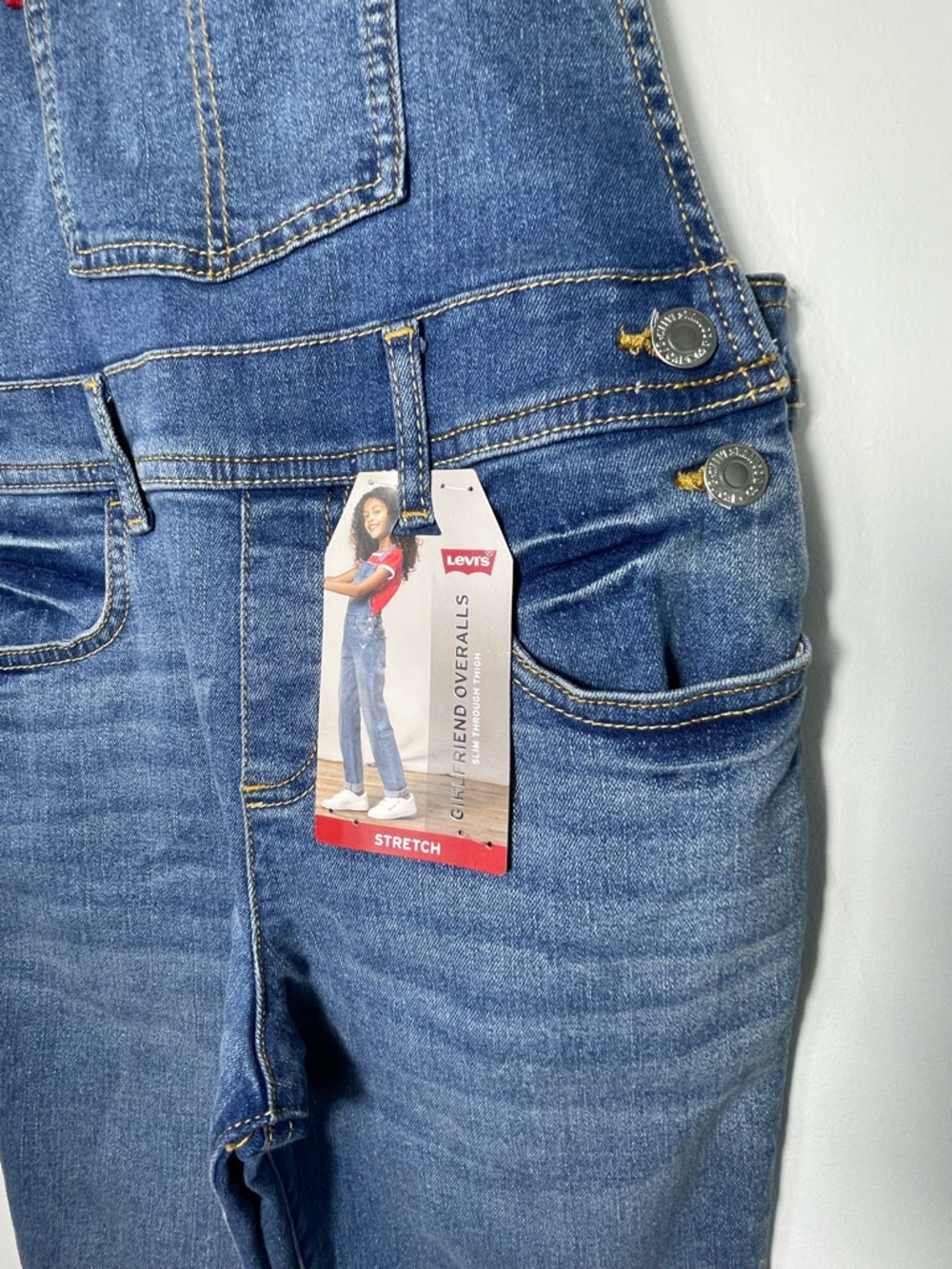 Levi's Girls Denim Overalls Blue Size 12 Stretch Adjustable Straps Pockets NWT - Picture 6 of 15